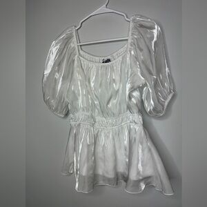 ARULA Puff Sleeves White Blouse Silky